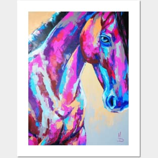 Oil horse portrait painting in multicolored tones. Posters and Art